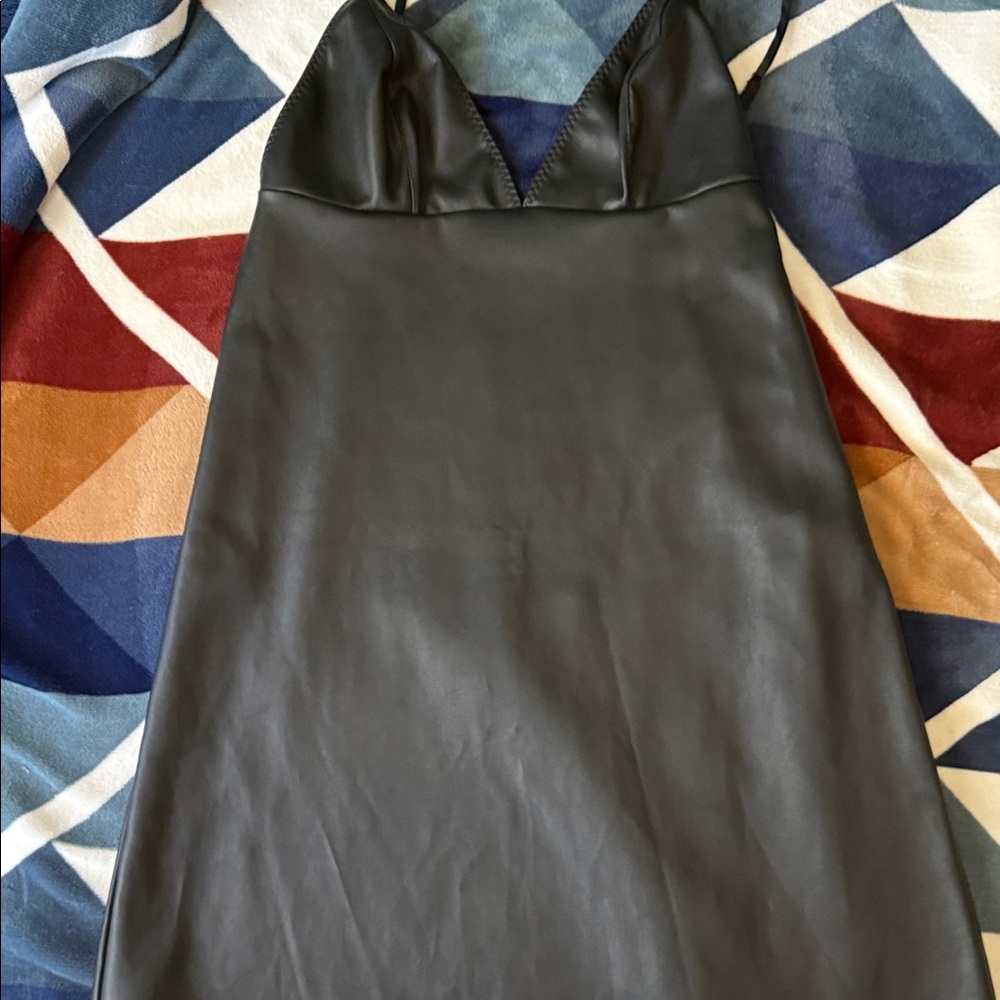 Victoria secret Vegan Leather Spaghetti Strap faux Leather Dress Sm Baby Doll - Picture 3 of 9